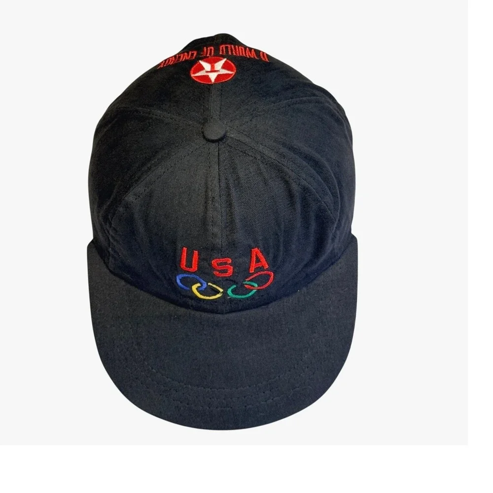 Vtg USA Olympic‎ Team Swingster Strapback Hat  Black Texaco Cap Made in USA